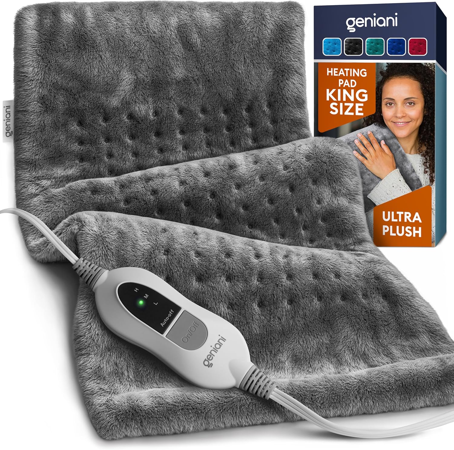 Geniani Electric Heating Pad 12x24 front view in Tabby Gray