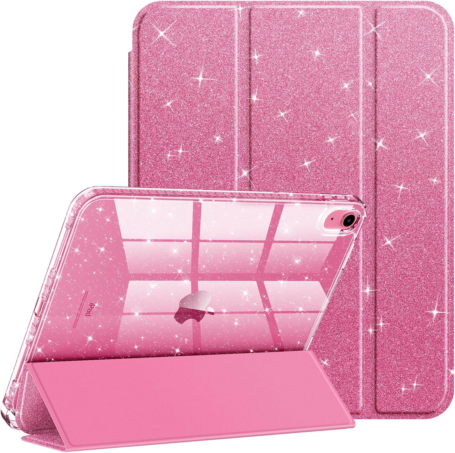 Fintie slim case for ipad 10th generation pink glitter front view showing sparkly finish
