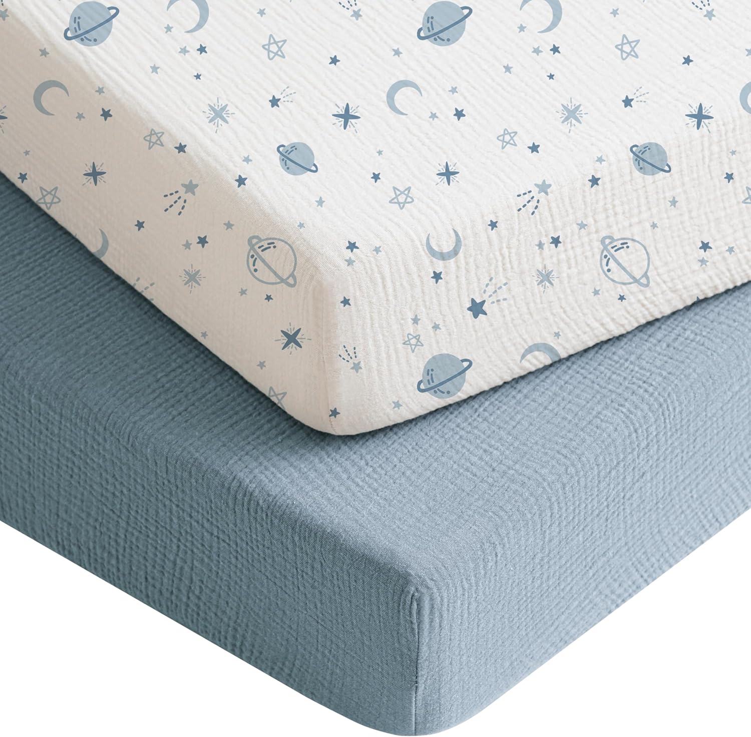 Konssy muslin crib sheets star blue front view