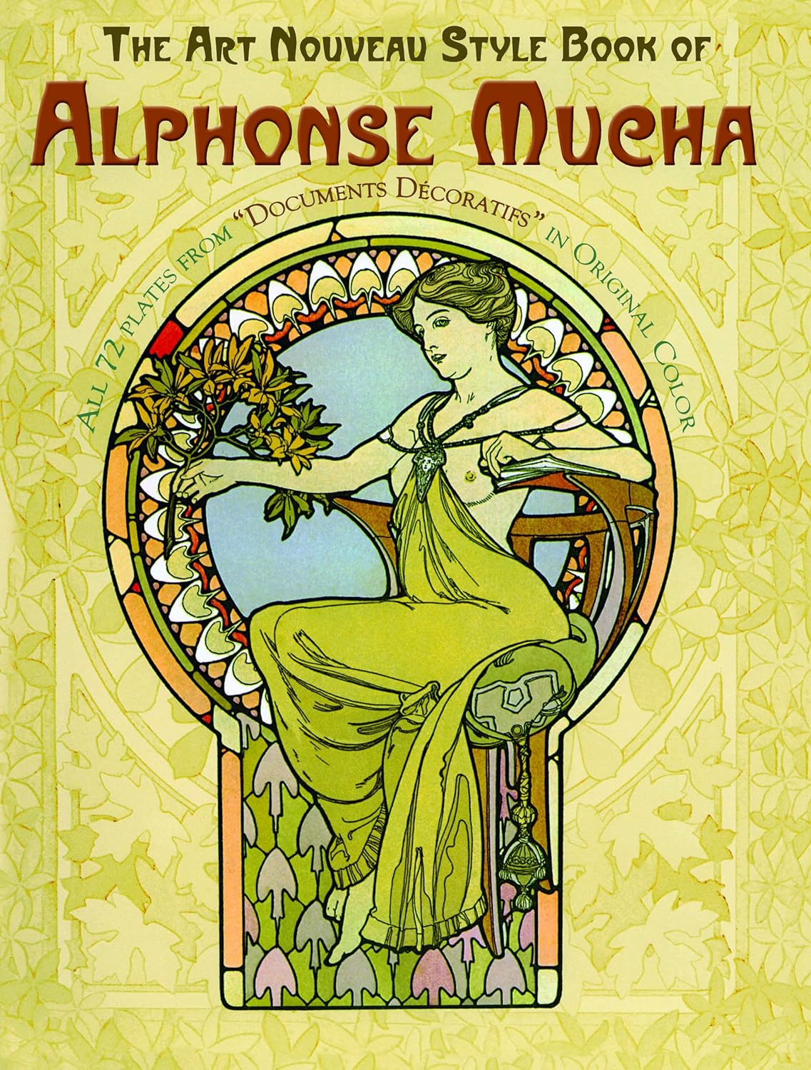Dover Publications Alphonse Mucha Art Nouveau Style Book paperback front cover view featuring an elegant woman in a flowing gown.