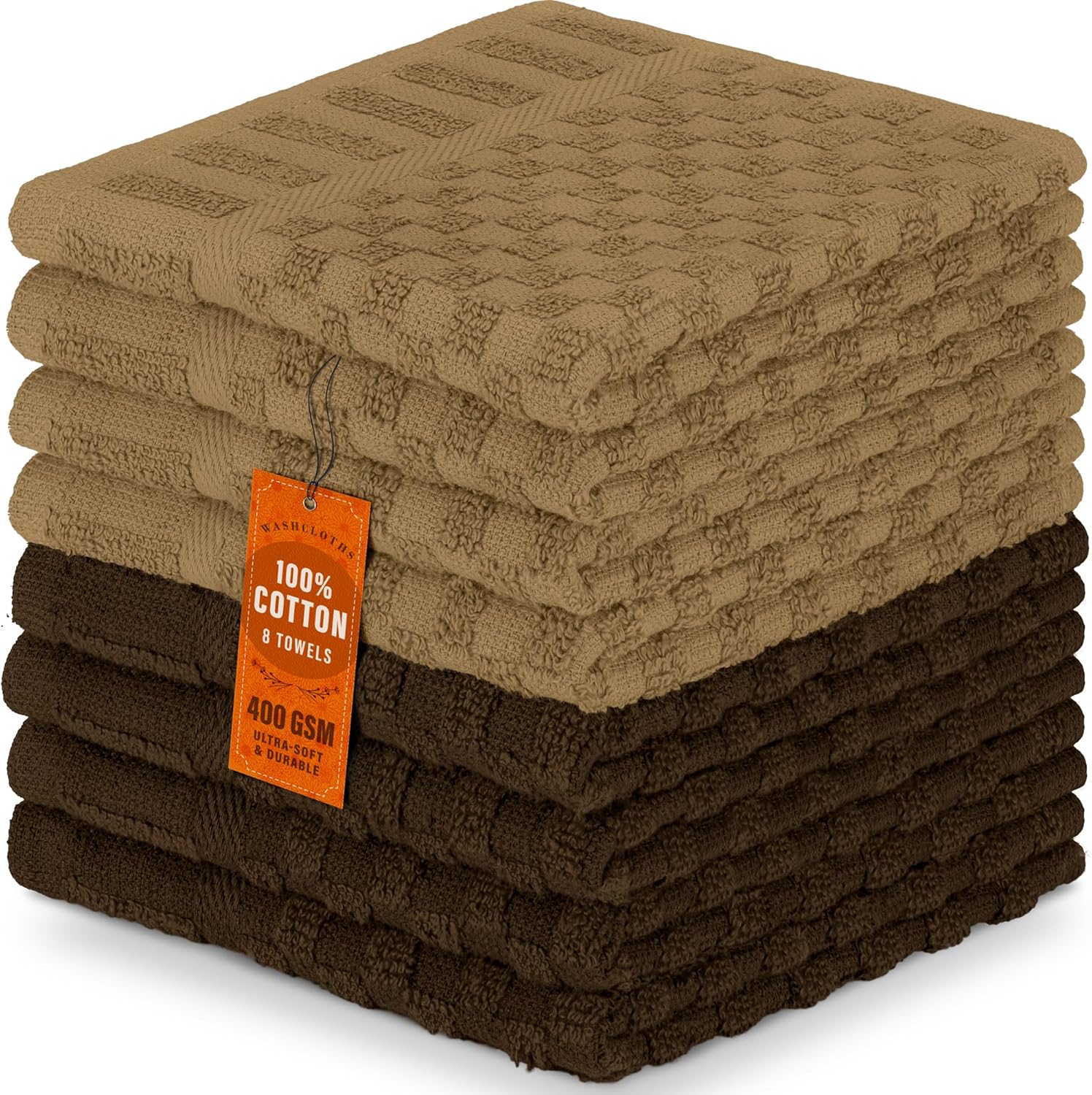 DecorRack 8 pack cotton wash cloth set in cappuccino color