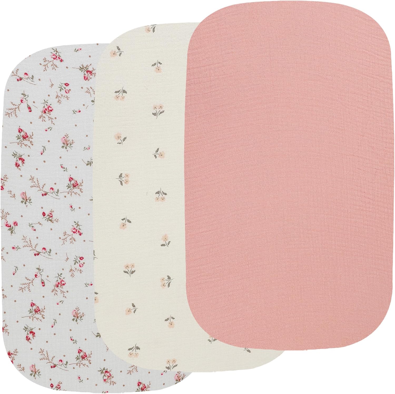 Onacosht muslin bassinet sheets 3 pack front view
