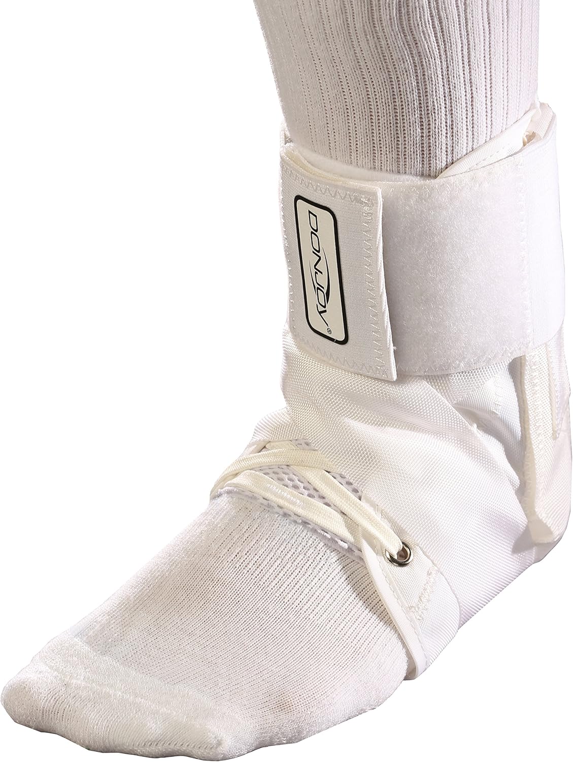 DJO DonJoy Stabilizing Pro Ankle Support Brace demonstrating shoe compatibility