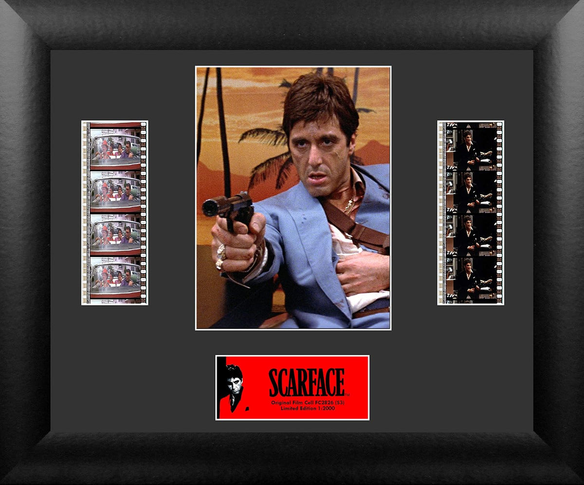 Filmcells Scarface Tony Montana with gun framed wall art front view collectible