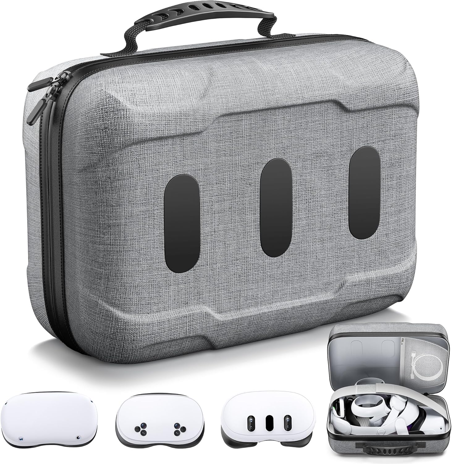 KawayeReal hard carrying case front view showing grey textured exterior zipper closure