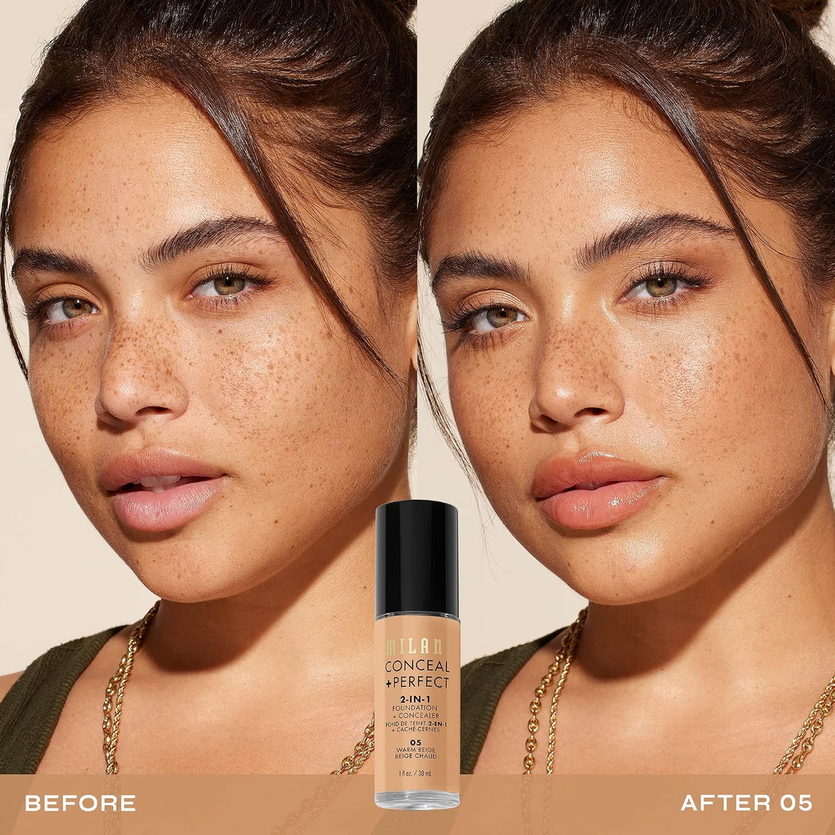Milani Warm Beige foundation pump dispenser detail