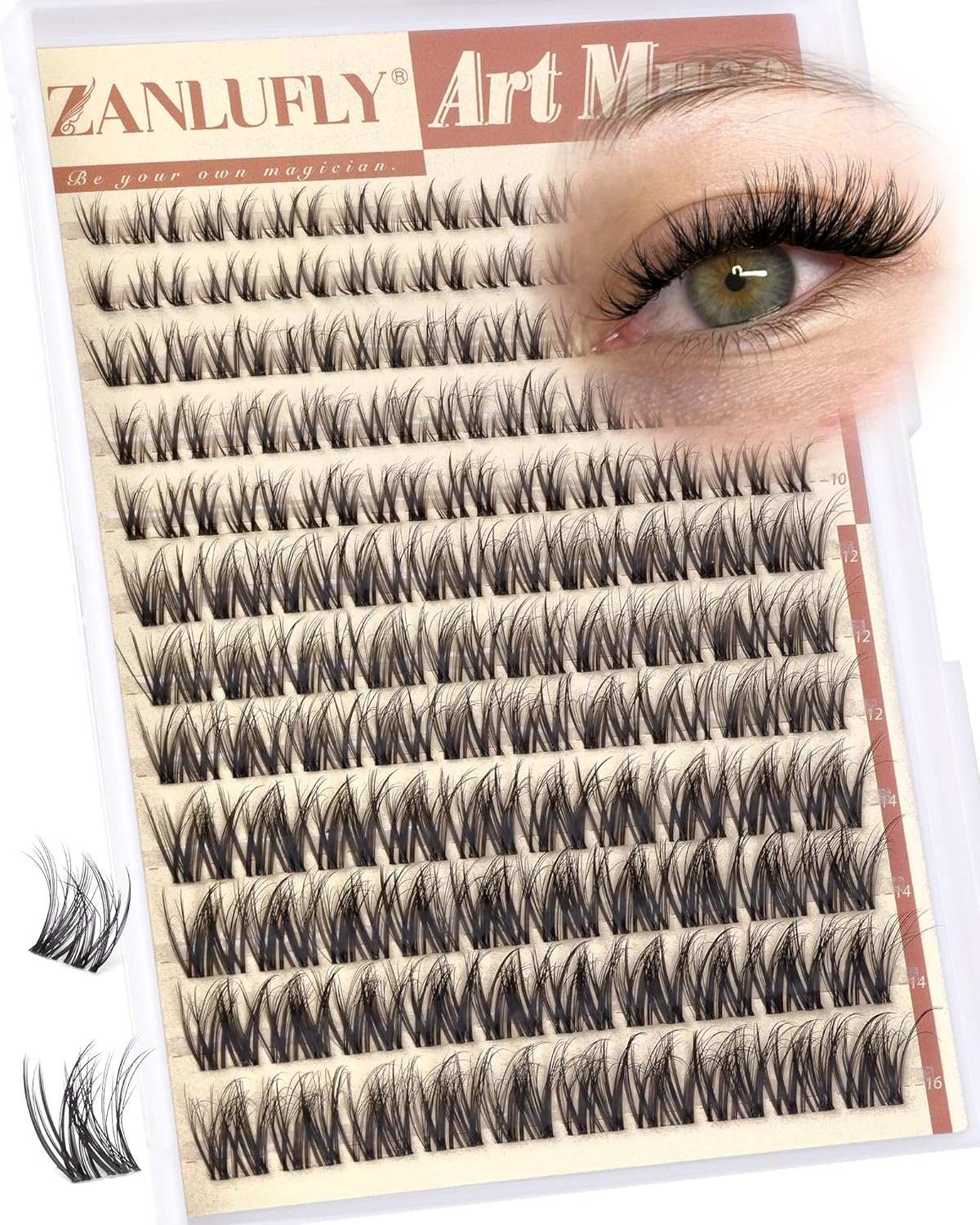 Spider Lash Clusters Natural Eyelash Clusters wispy Cluster Eyelash Extensions Light Fluffy Lash Extensions 8-16mm Cluster Lashes Spider Eye Lash Clusters D Curly with Invisible Band by zanlufly - Image 1