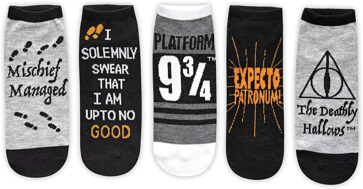 Hyp Harry Potter Deathly Hallows ankle socks front view showing 5 pack variety