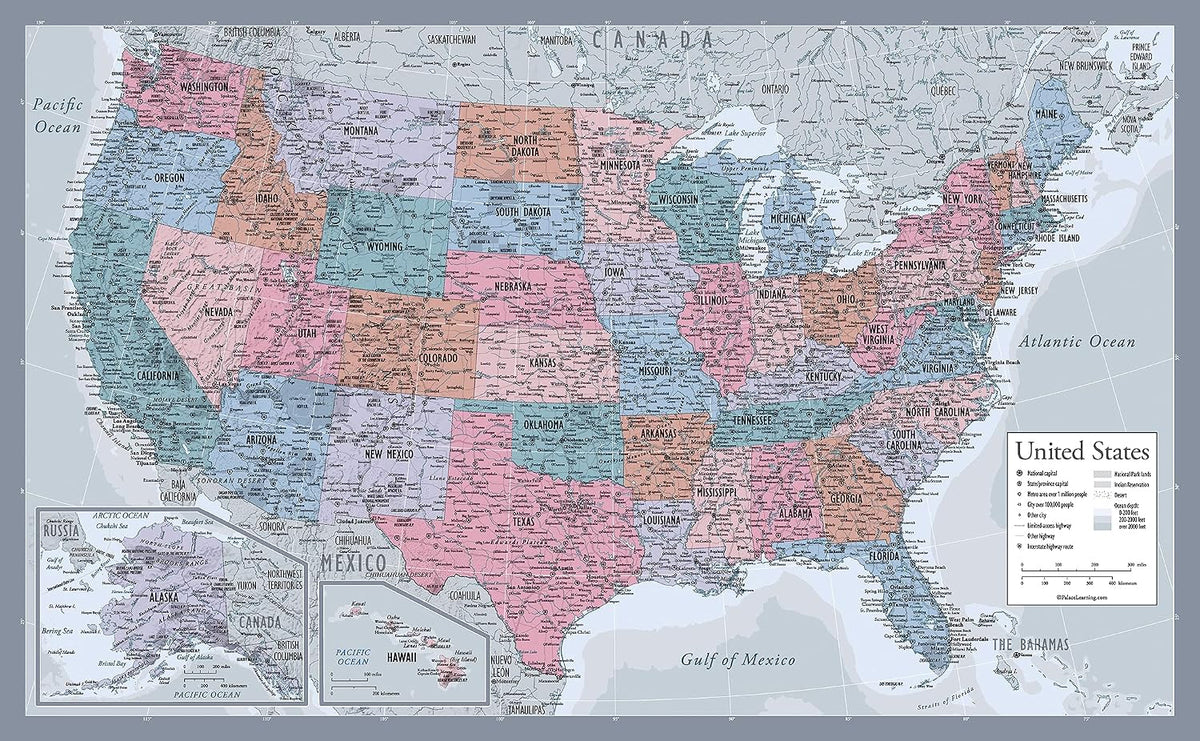 Laminated United States Map Poster - US Map Wall Chart - Made in the USA [Yellow] - Image 9