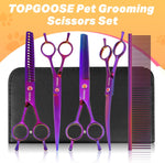 Ergonomic finger loops and adjustable tension screw on pet grooming scissors
