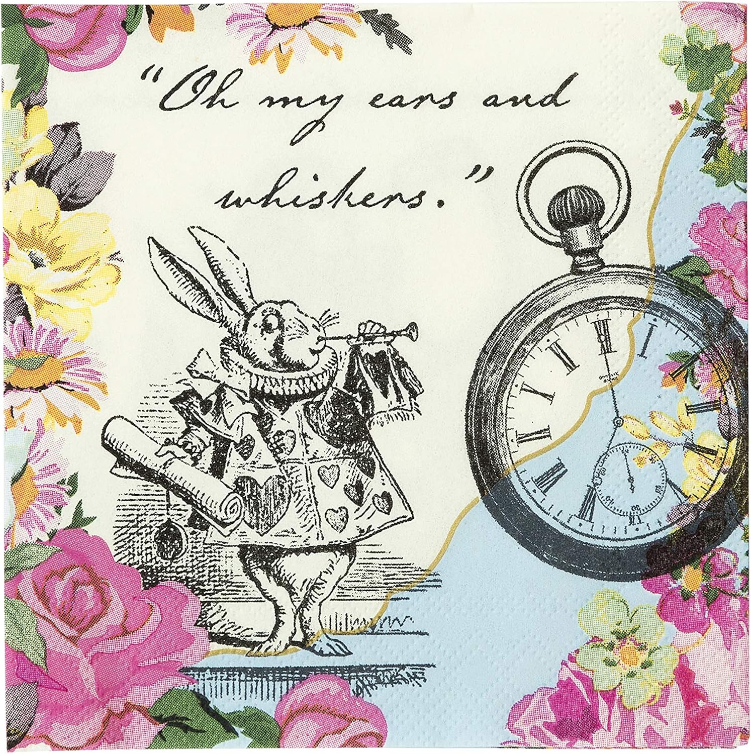 Talking Tables Truly Alice paper cocktail napkins front view featuring White Rabbit illustration for tea party themes