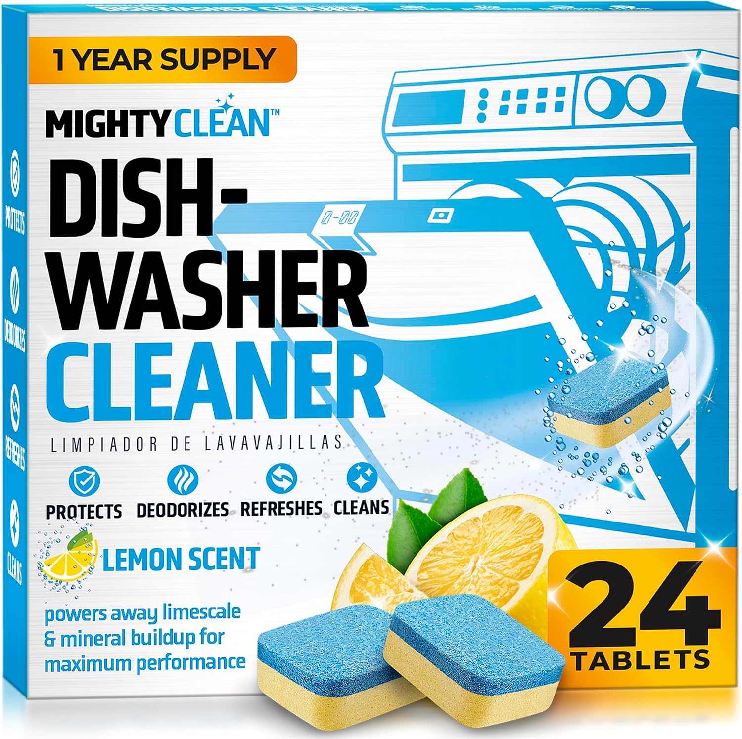 Mighty Clean dishwasher cleaner and deodorizer 24 pack front view packaging