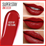 Long lasting red liquid lipstick shade Keep Up The Flame close up swipe
