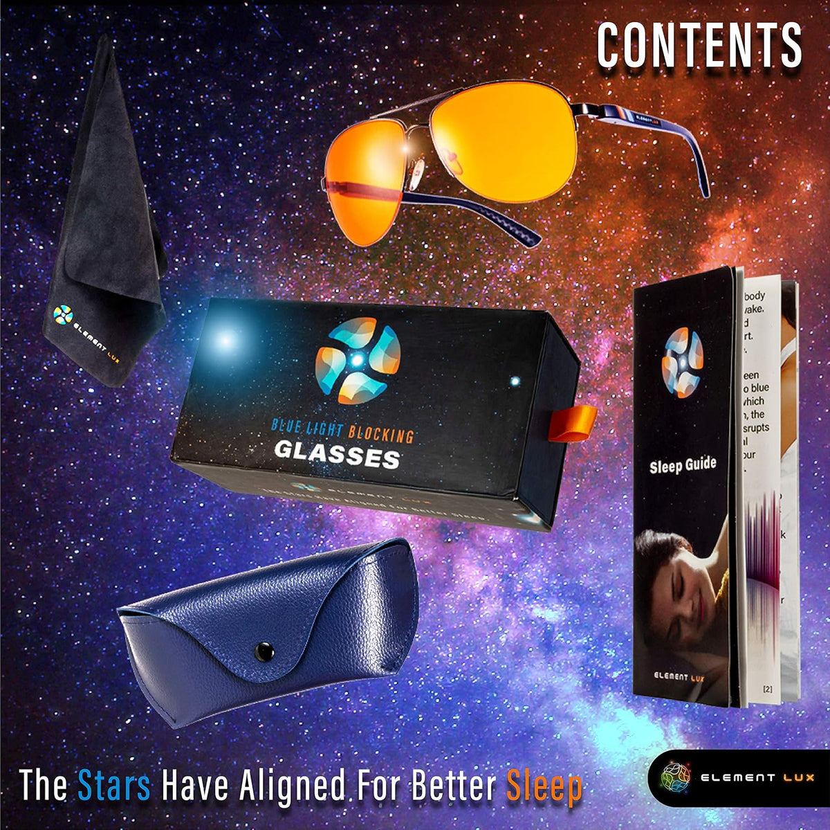 Element LUX blue light blocking glasses with microfiber cleaning cloth
