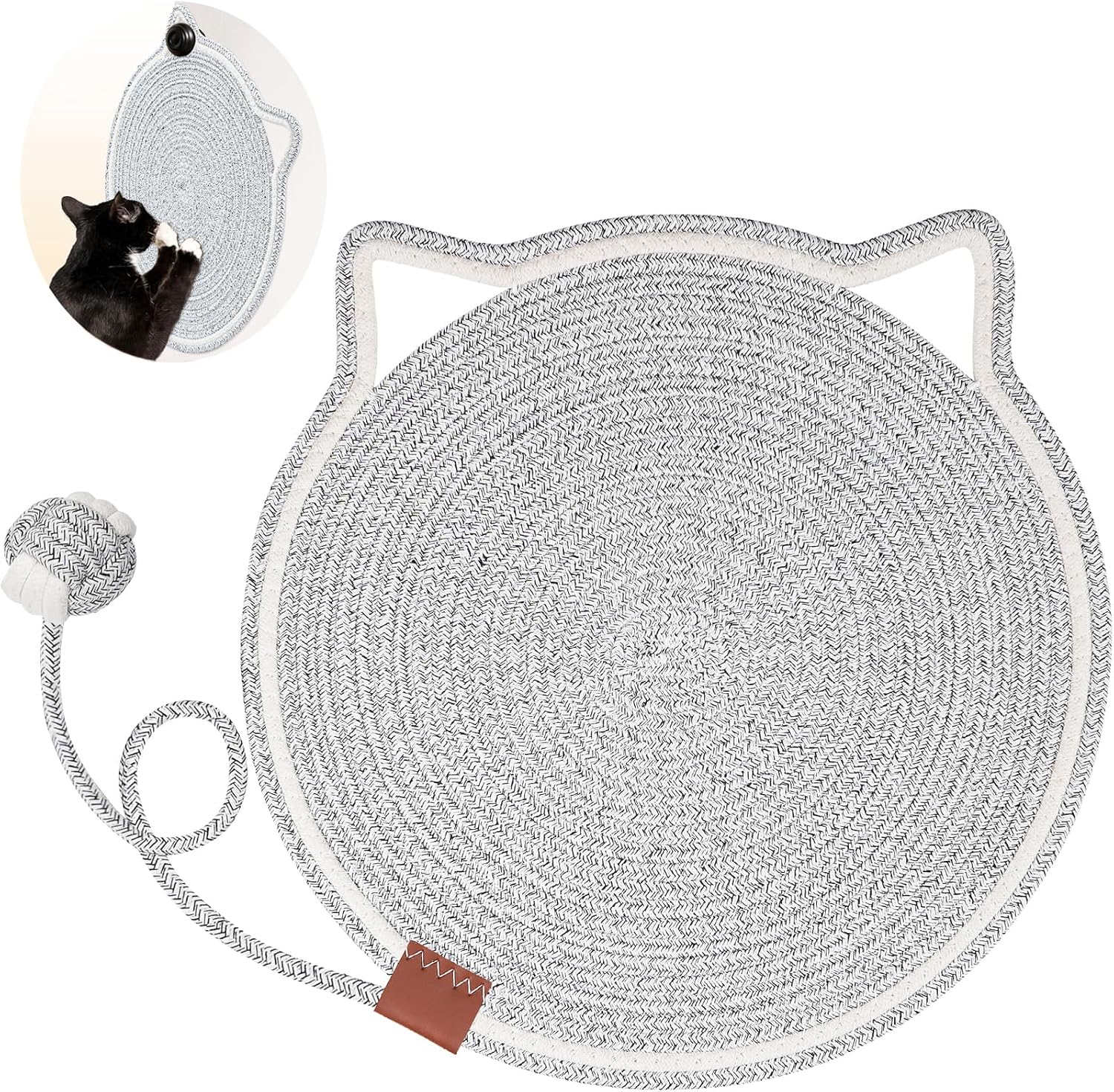 Letalong Natural Cotton Rope Cat Scratch Pad front view showing round woven design.
