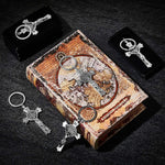 Full set layout displaying all 24 pieces of the religious keychain pack.