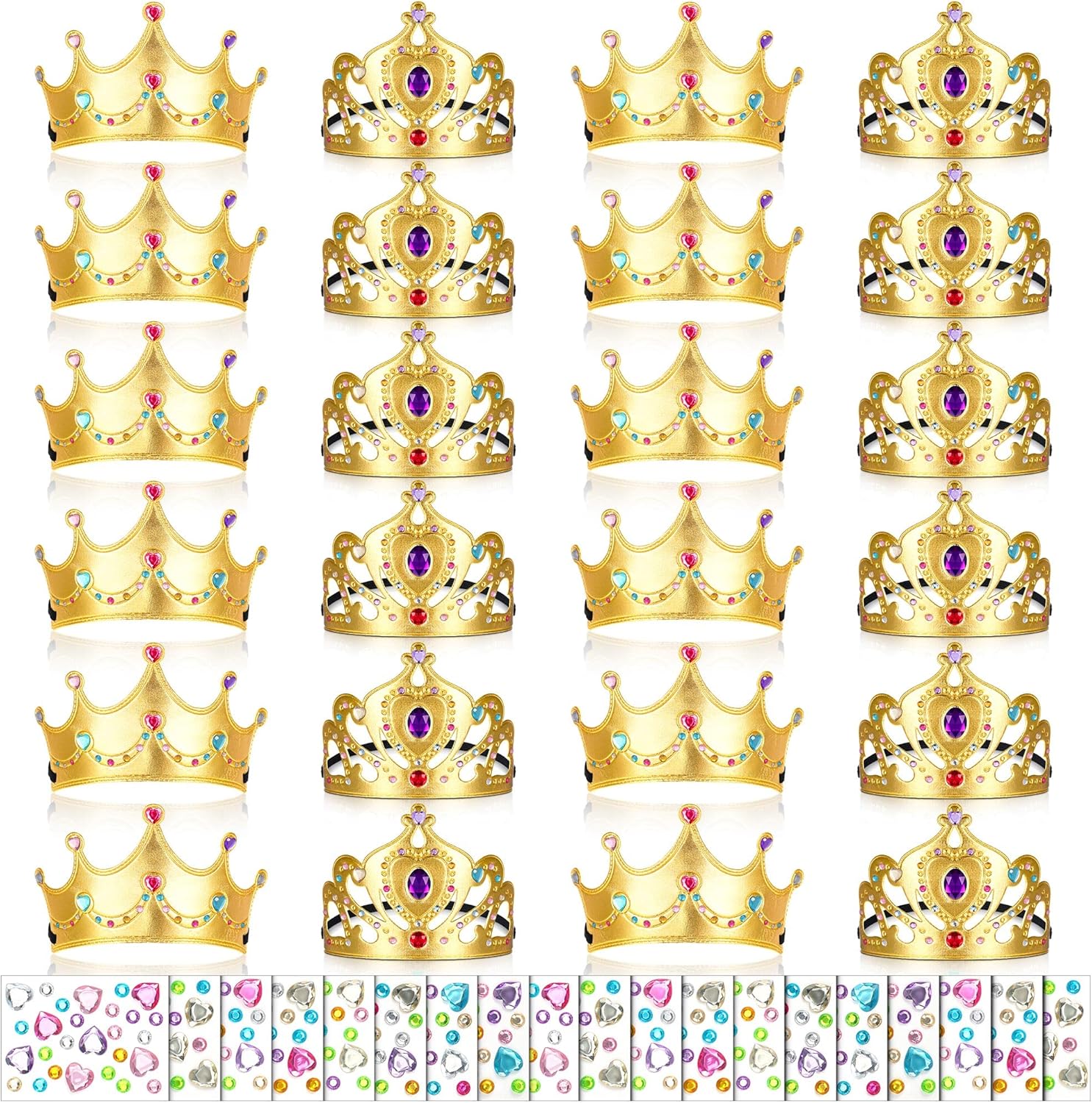 Yaomiao birthday foam crowns for kids front view showing colorful tiaras and king hats.
