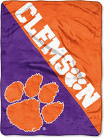 Northwest Clemson Tigers micro raschel throw blanket front view showing team logo