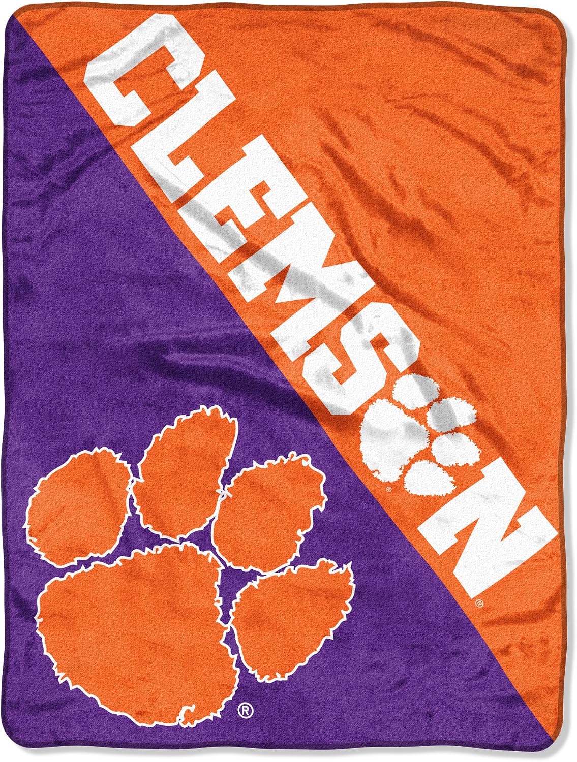 Northwest Clemson Tigers micro raschel throw blanket front view showing team logo