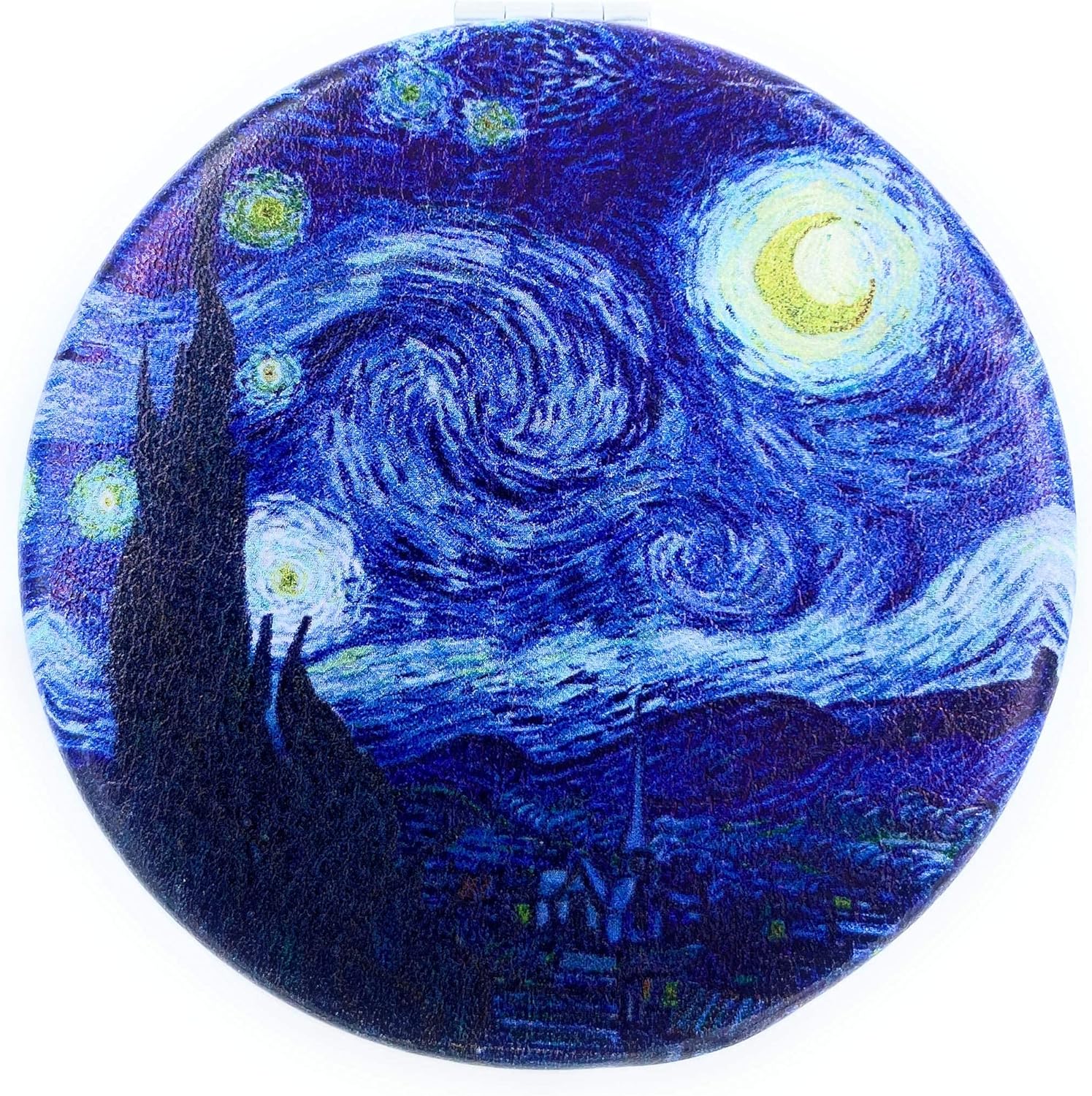 Aeisage Van Gogh Starry Night compact makeup mirror front view featuring premium art print cover.
