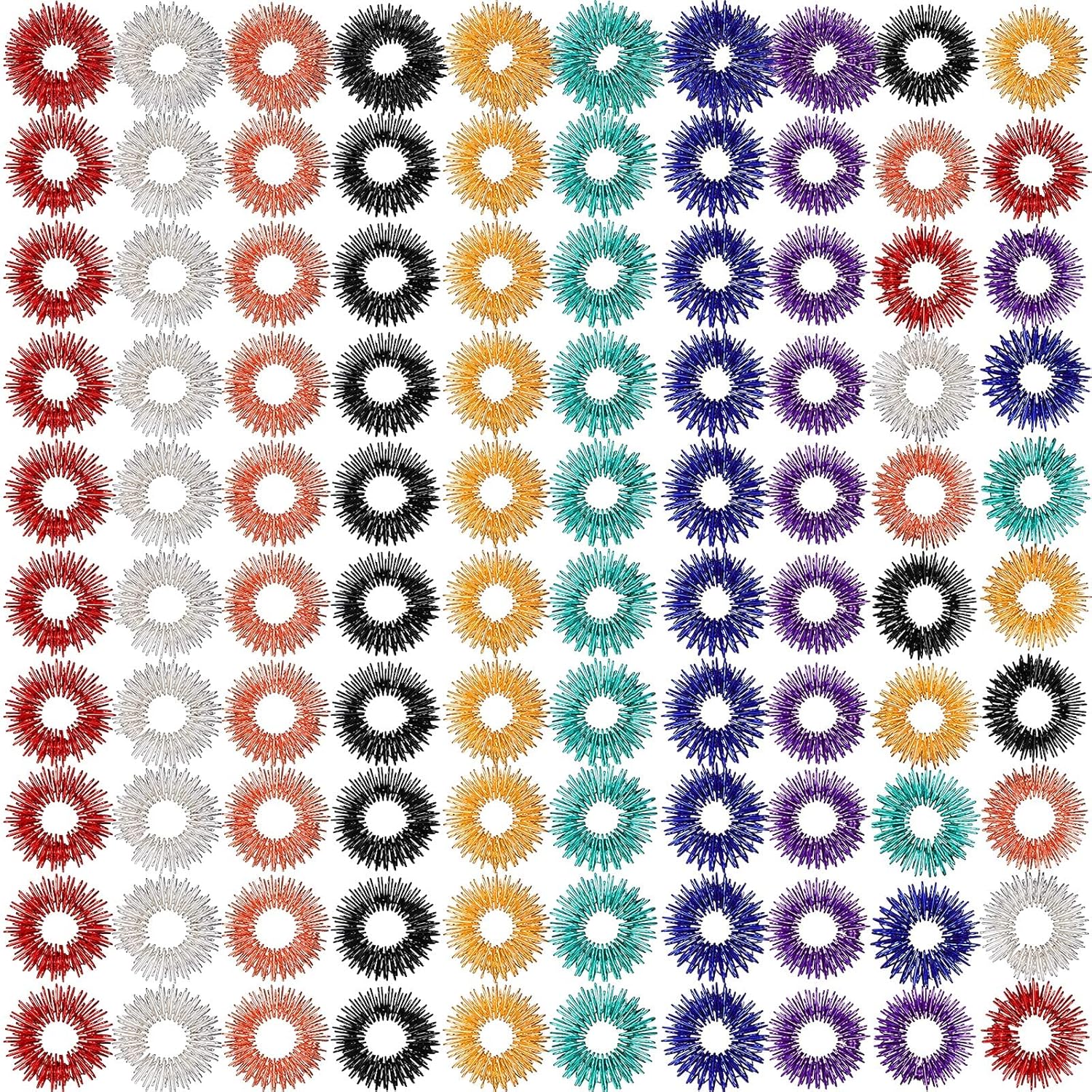 Tondiamo spiky sensory finger rings 100 pack front view displaying assorted classic colors.