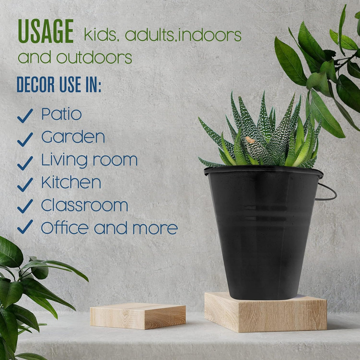 Houseables galvanized pail shown with decorative plant display