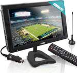 Rywob portable television front view showing ten inch screen on black stand