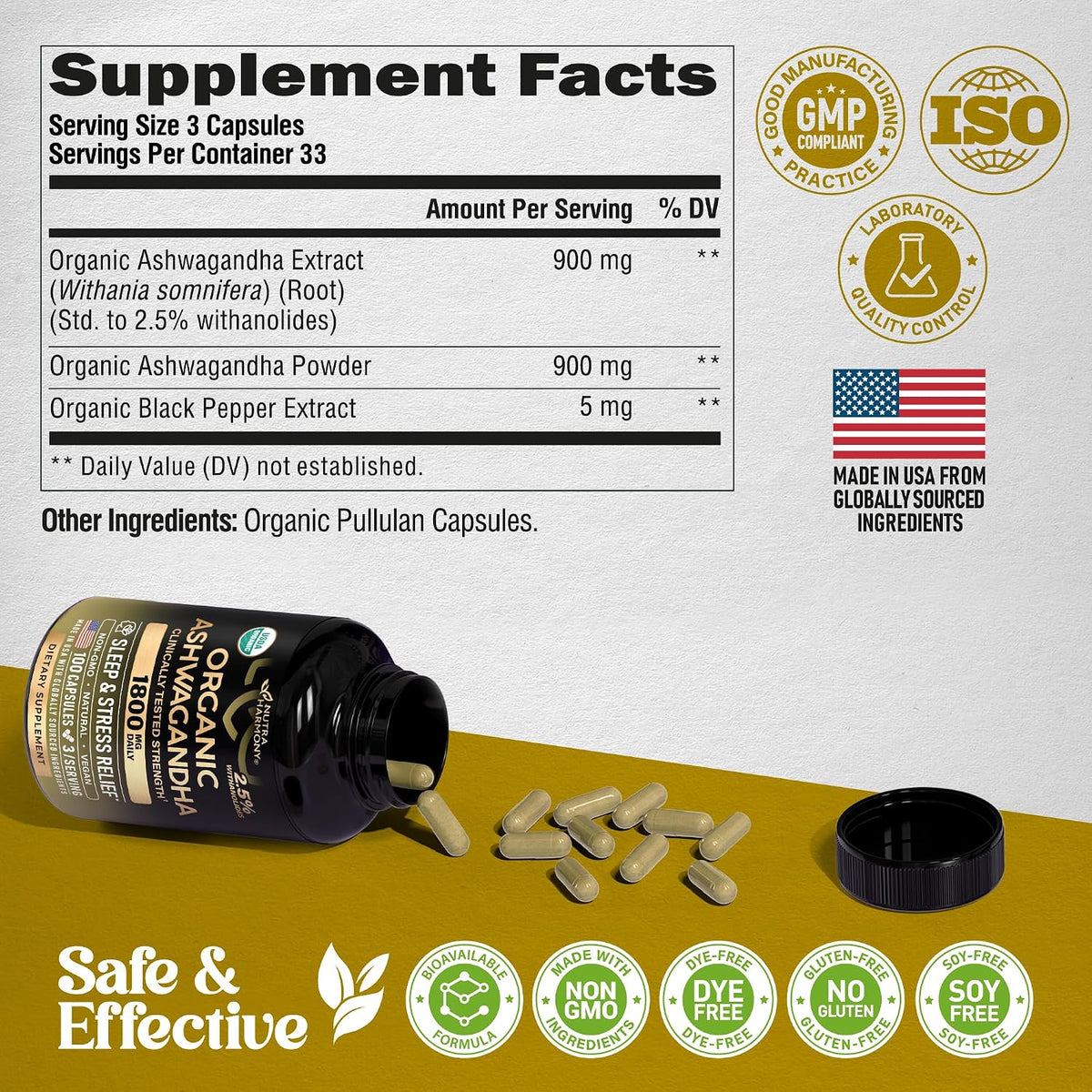Nutraharmony stress relief ashwagandha product display