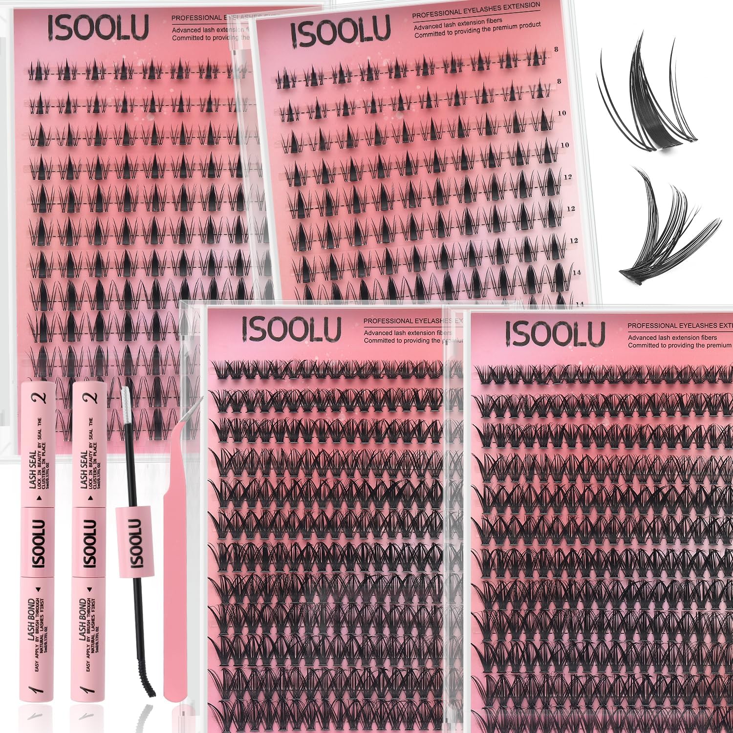 ISOOLU Lash Clusters Manga Individual Lashes Wispy Eyelash Clusters WideSpan Eyelash Extension Kit with Lash Bond and Seal Wet-Look Spiky Cluster Lashes (2Aesthetic 2 30/40D Kit) - Image 1