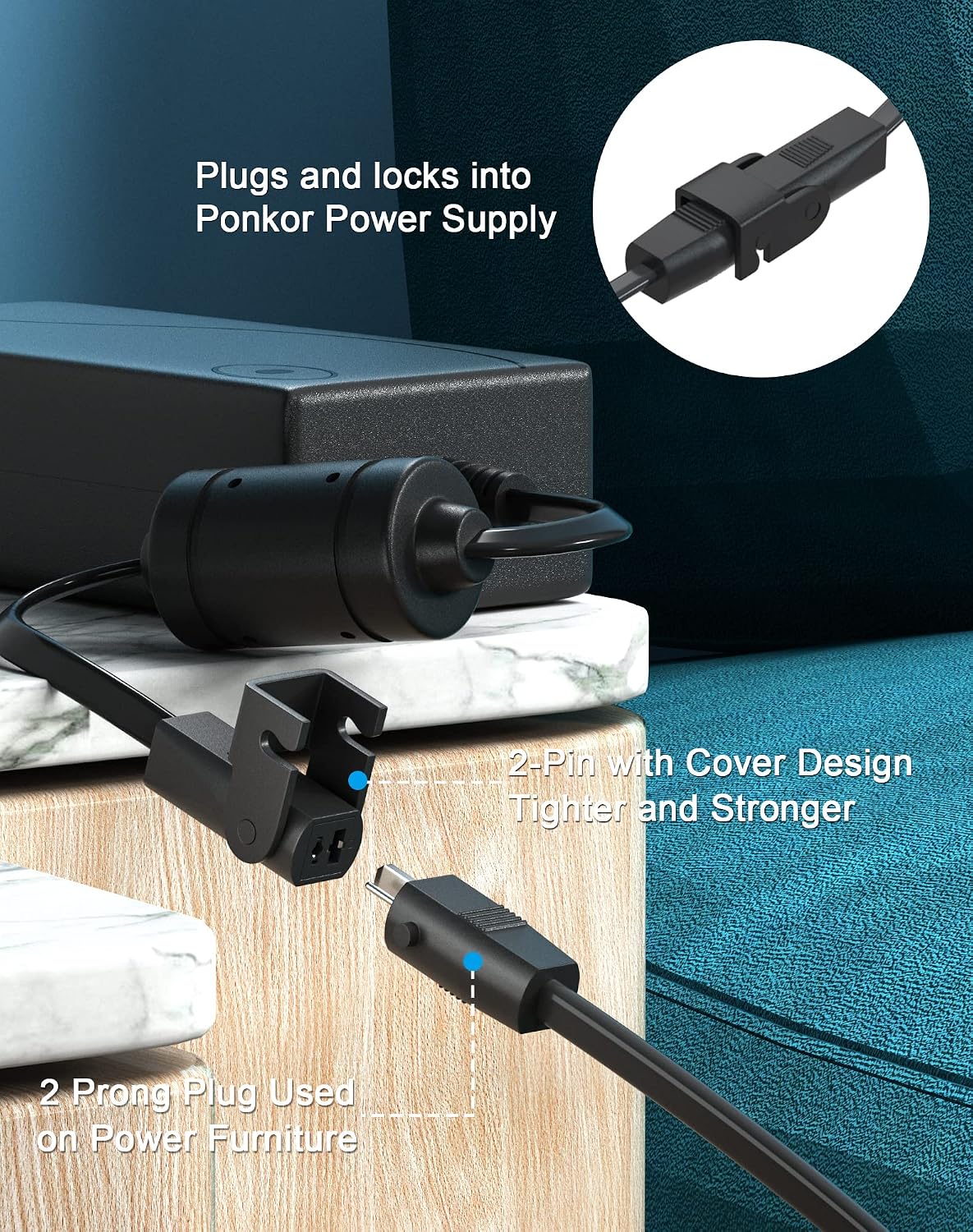 Recliner Power Supply, Ponkor AC/DC Switching Power Supply Transformer 2-pin 29V 2A Adapter with Extension Cord for Lift Chair or Power Recliner Limoss OKIN - Image 3