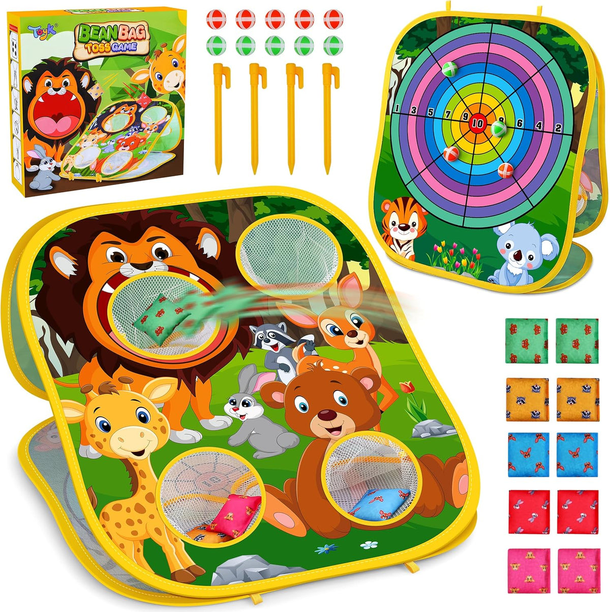 Toyk Animal Bean Bag Toss Game front view with animal graphics.