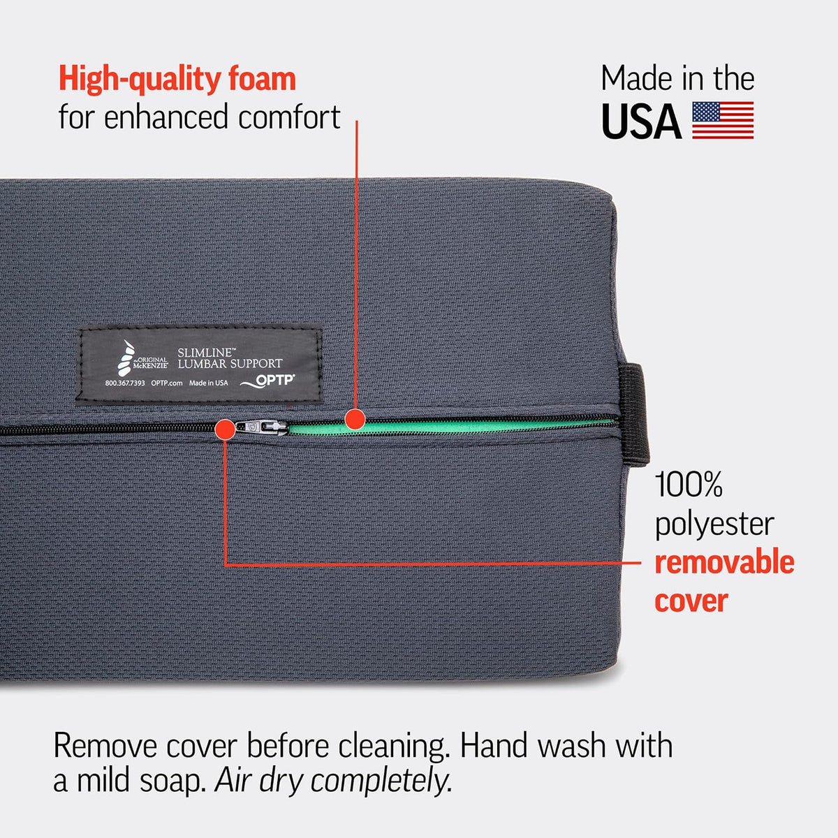 OPTP ergonomic back support pillow placed on car seat