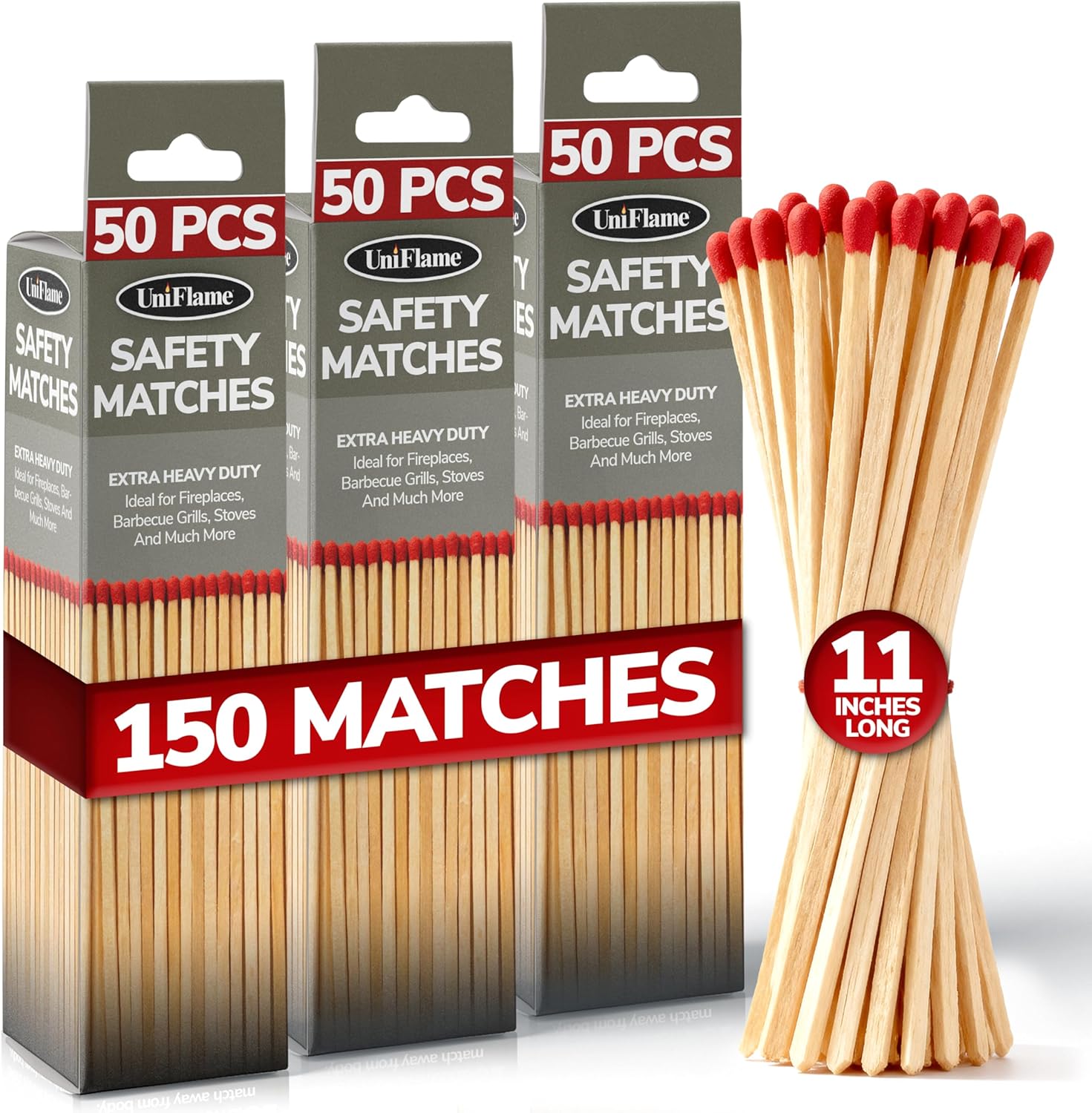 The Fryoilsaver Company 11-Inch Extra Long Wooden Safety Matches front view fireplace accessory.