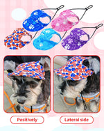 Small dog wearing Pet Show American flag baseball hat