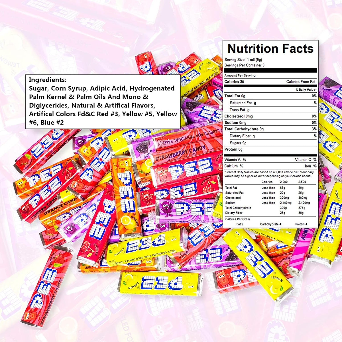 TastyPack resealable pouch filled with imported American PEZ candy bricks