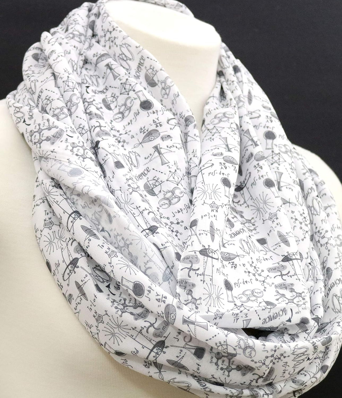 Di Capanni geeky women science scarf draped on mannequin