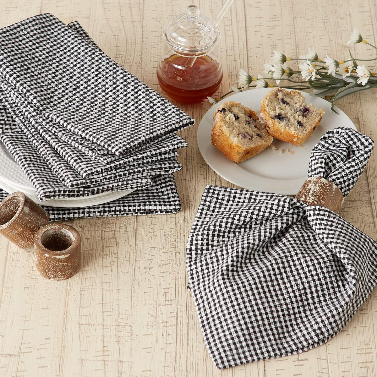 DII farmhouse style kitchen napkins styled on dining table
