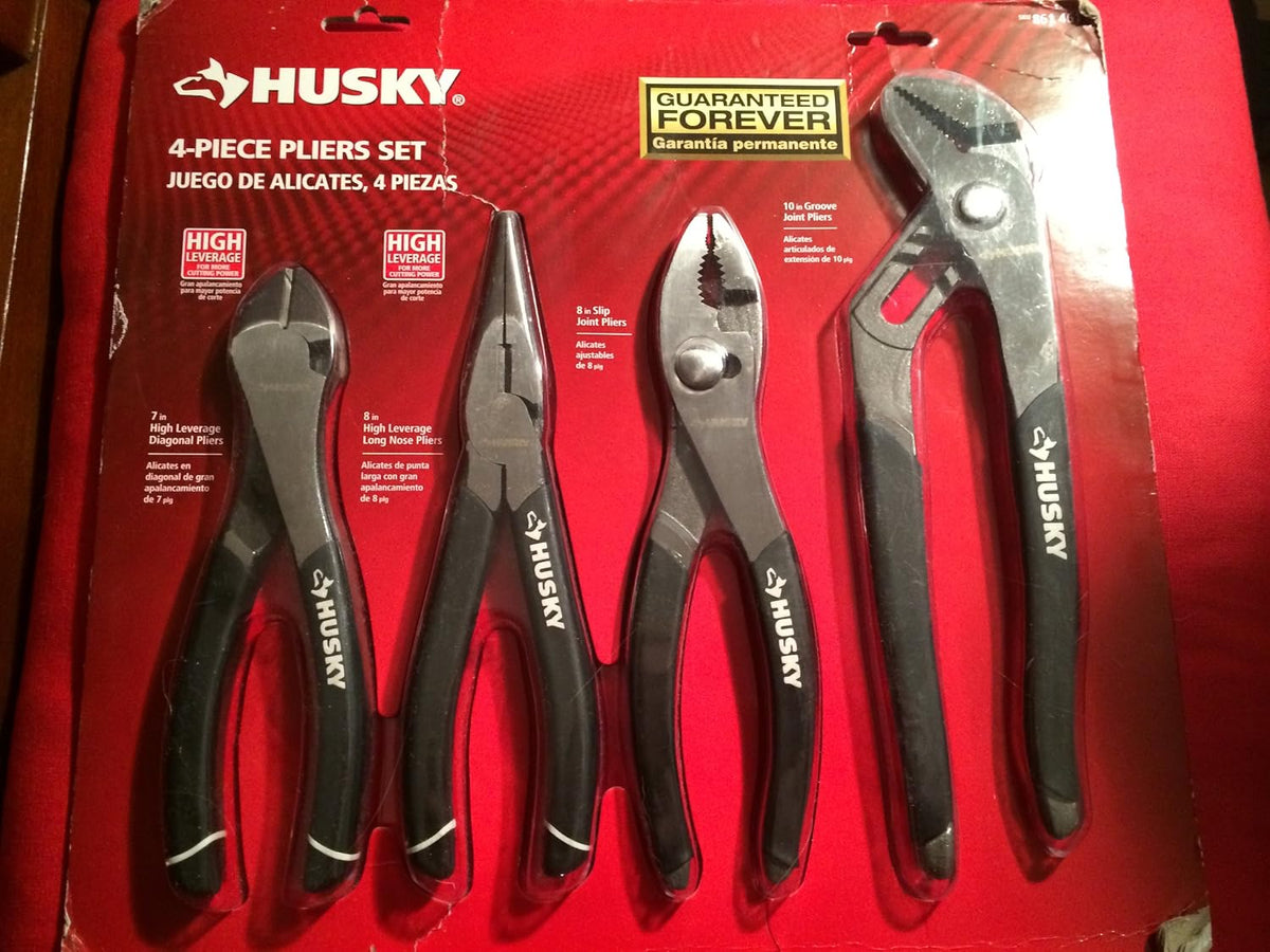 Husky multi use pliers set closeup of diagonal and long nose models