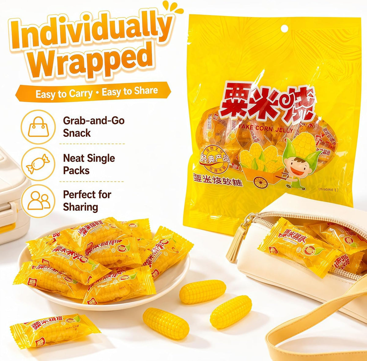 Texture detail of the yellow corn flavored gummy candy
