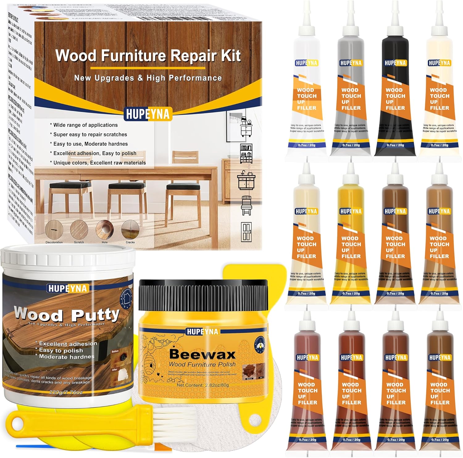 Hupeyna Wood Furniture Repair Kit 21 Piece set front view for DIY home restoration