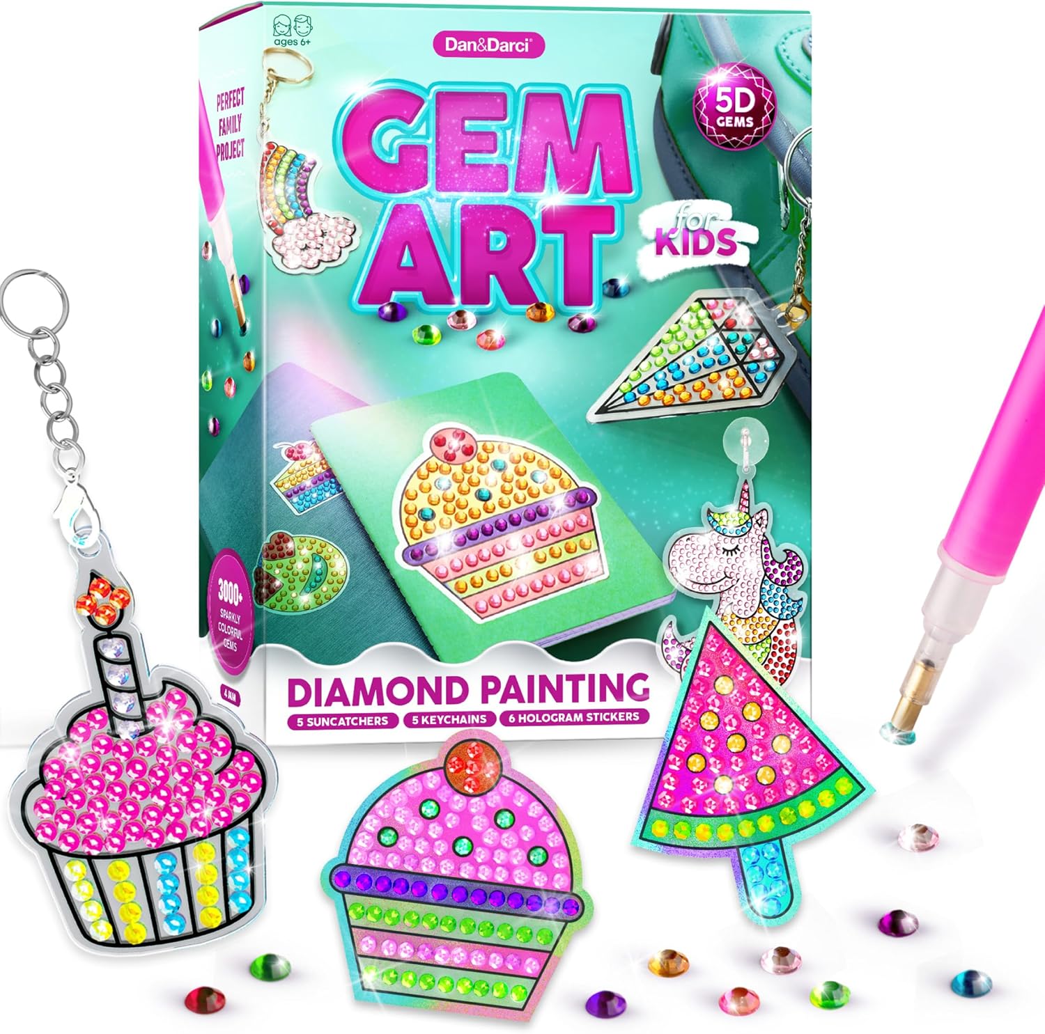 Dan And Darci Diamond Art Kit for Kids front packaging view showcasing the unicorn design.
