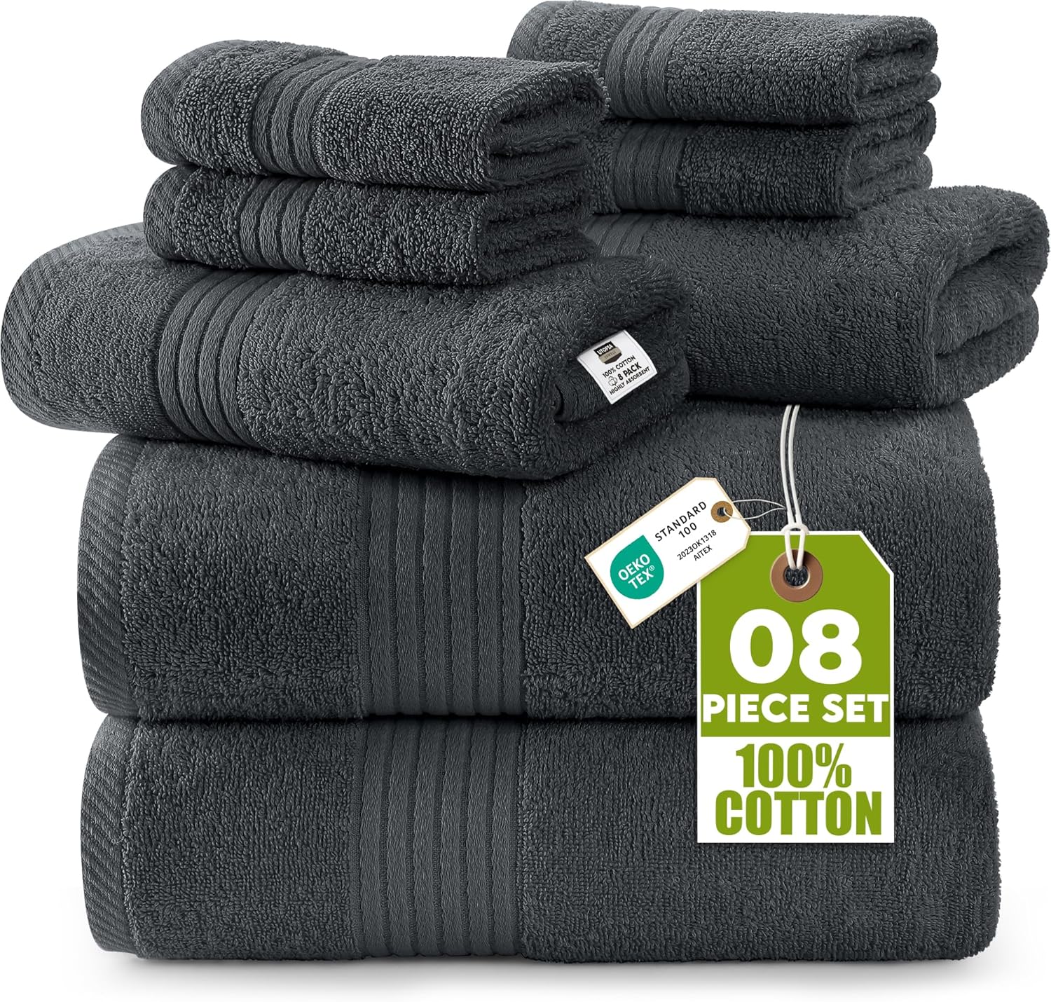 Utopia Towels 8 piece grey towel set front view