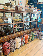 One pound bulk gift bag of Vintage Candy Shop retro candies with a black ribbon.