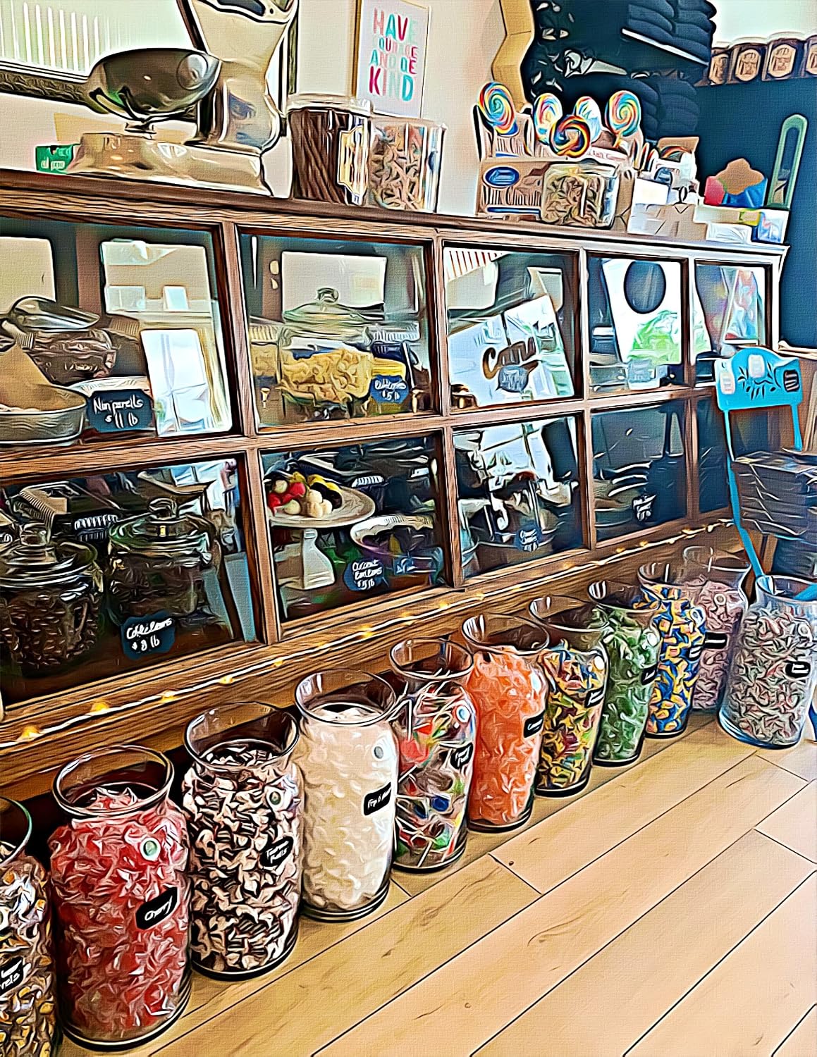 One pound bulk gift bag of Vintage Candy Shop retro candies with a black ribbon.