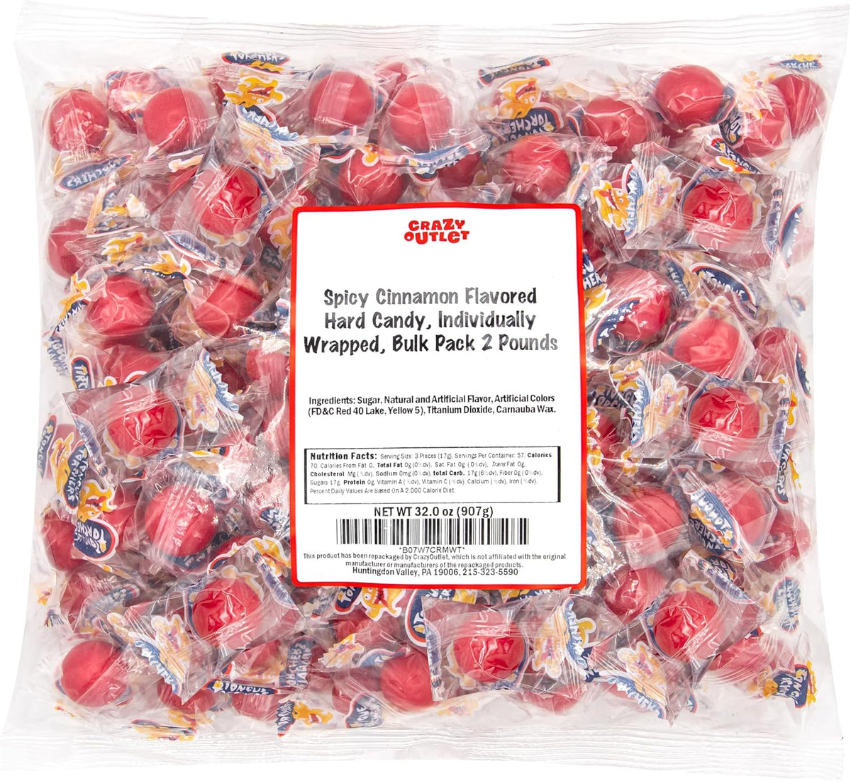 Group of individually wrapped red spicy jawbreakers