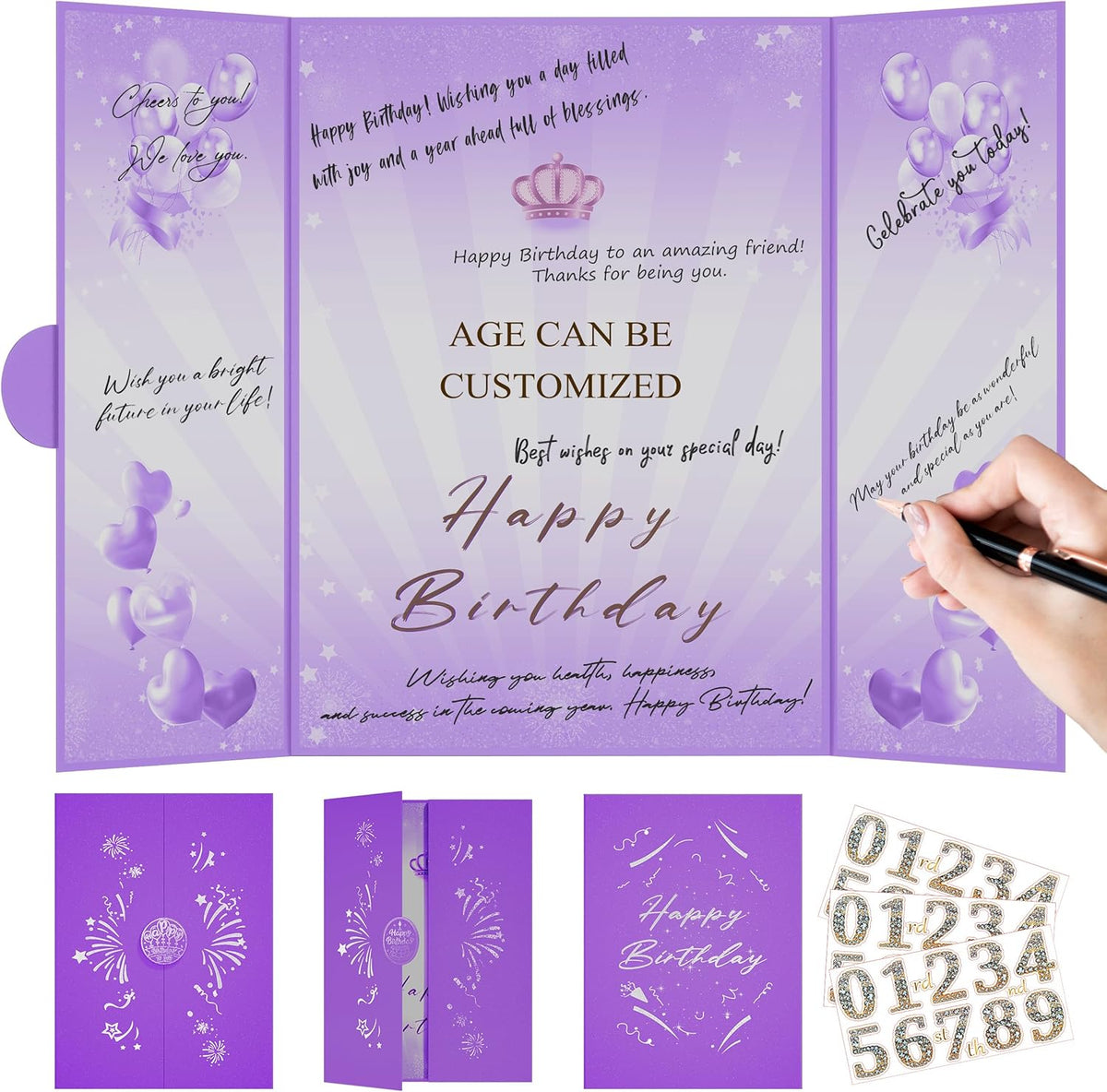 Purple 1st-99th Happy Birthday Party Decorations 18"x12" Birthday Guest Book for Men Women Suitable for All Ages Birthday Gifts Birthday Card - Image 1