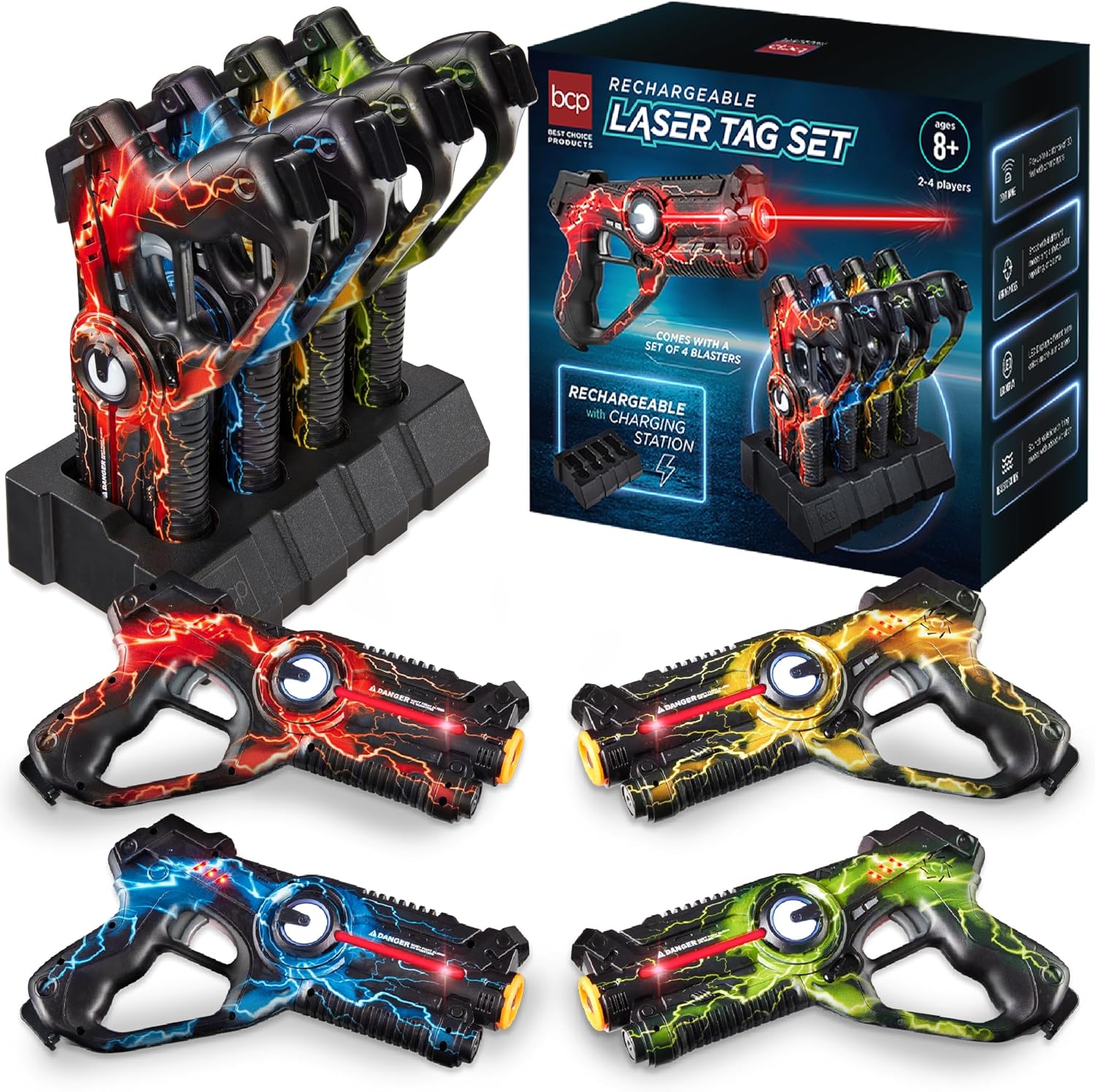 Best Choice Products set of 4 laser tag blasters front view