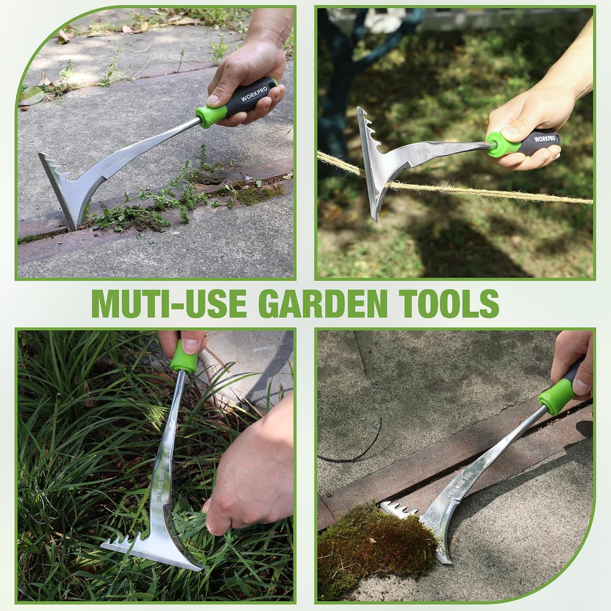 WORKPRO weeding tool in use cleaning patio paving cracks