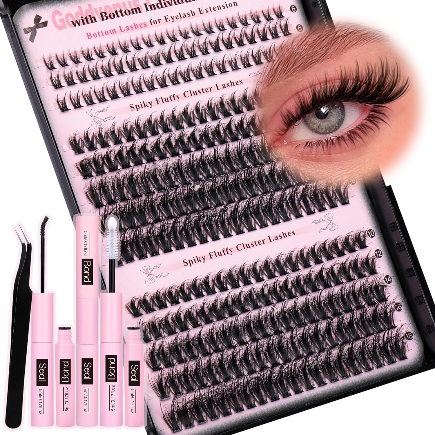 Goddvenus wispy lash clusters kit with C curl individual eyelashes and bond