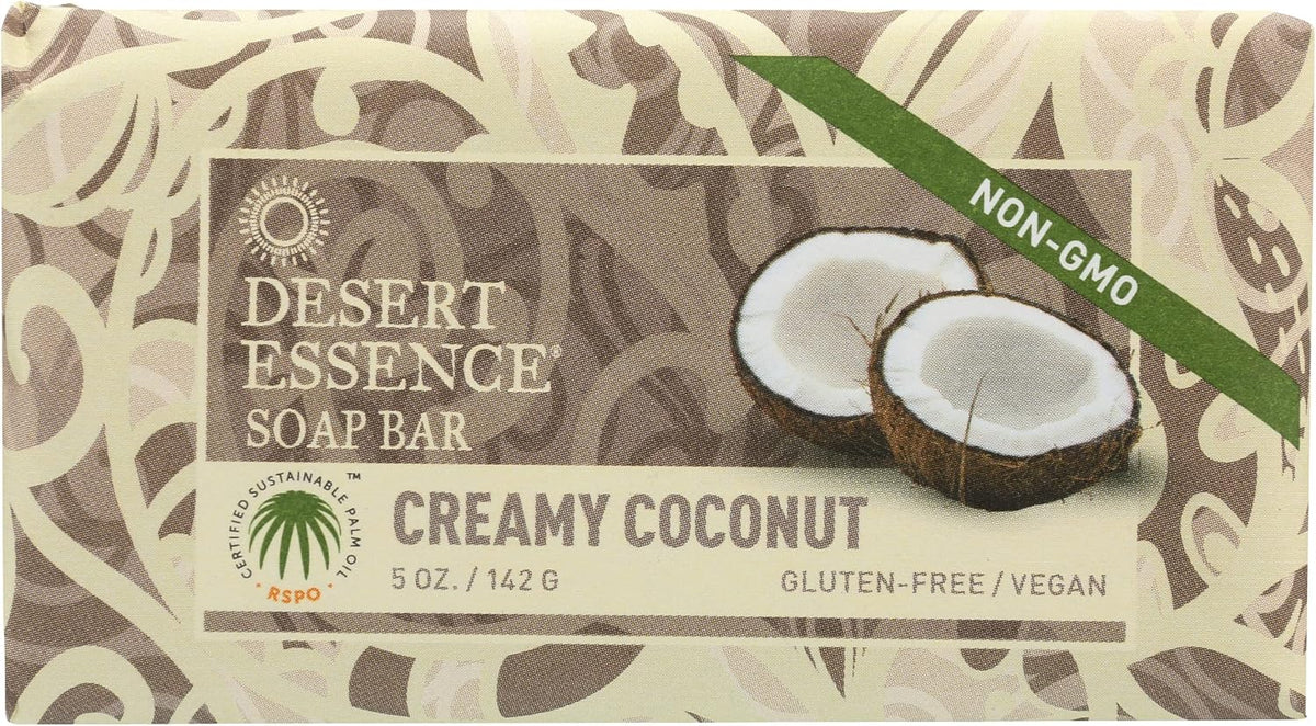 Desert Essence Creamy Coconut Bar Soap front view packaging ecommerce